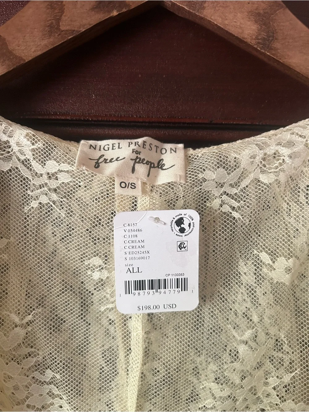 Free People x Nigel Preston Maud Lace Duster Sheer Hi-Low Ruffle NWT One Size - Picture 11 of 11